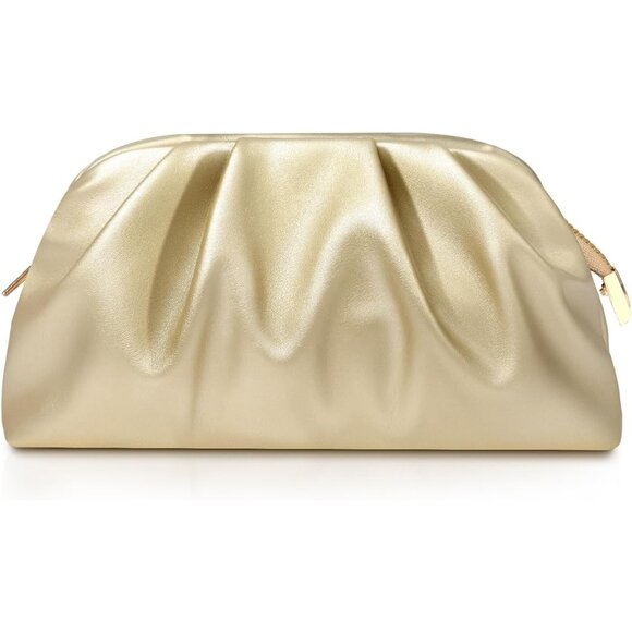 Stylish Pleated Gold Clutch for Women - Perfect for Night Out & Formal Events